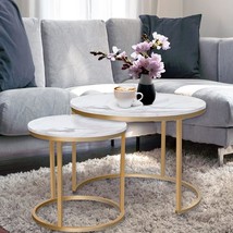 Aboxoo Coffee Table Nesting White Set Of 2 Side Set Golden Frame Circular And - $83.68