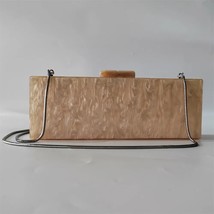 New Long  Champagne 25X9 Cm Acrylic Box Clutch Purse Handbag Women Mini  Flap La - £74.62 GBP