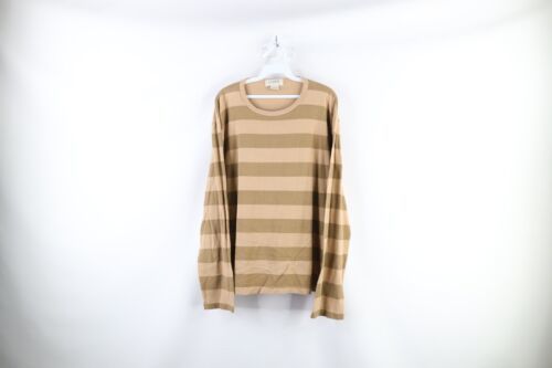 Primary image for Vtg 90s J Crew Mens Large Faded Striped Color Block Long Sleeve T-Shirt Beige