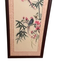 Vintage Asian Bamboo & Bird Wall Art Panel Framed Print 44x17.5 Chinoiserie #B image 4