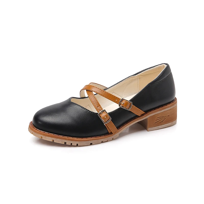Four Seasons Flat Thick Heels Women Shoes Shallow Mouth Round Toe Buckle Moccasi - £189.90 GBP