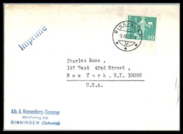 1965 Switzerland Cover - Binningen To New York, Ny Usa P9 - £2.21 GBP