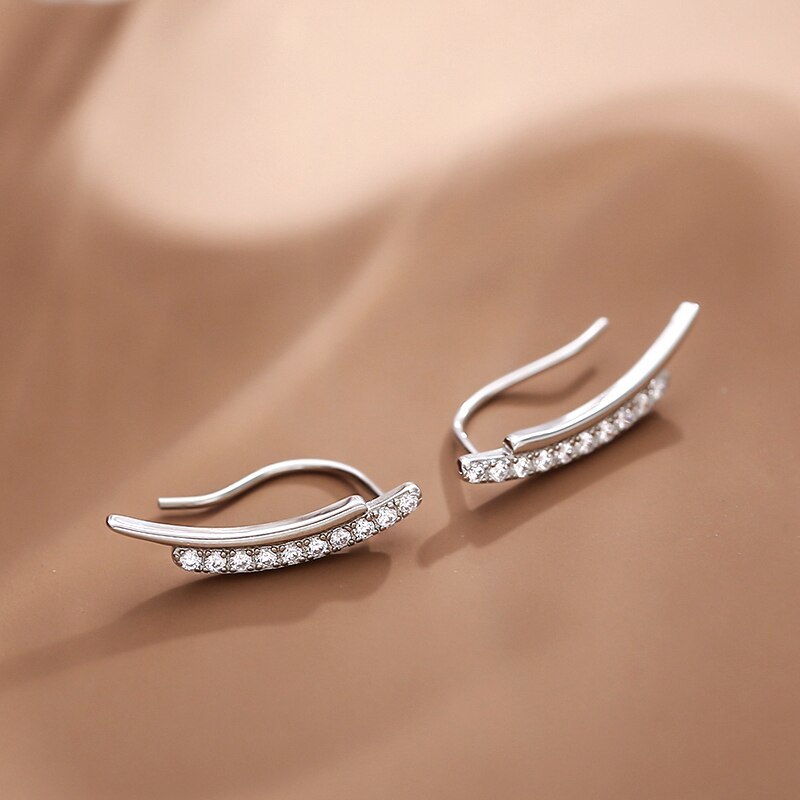 Primary image for ANENJERY Silver Color Thin Curved Bar Stud Earrings for Women Smooth Small Geome