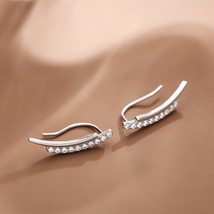 ANENJERY Silver Color Thin Curved Bar Stud Earrings for Women Smooth Small Geome - £8.00 GBP