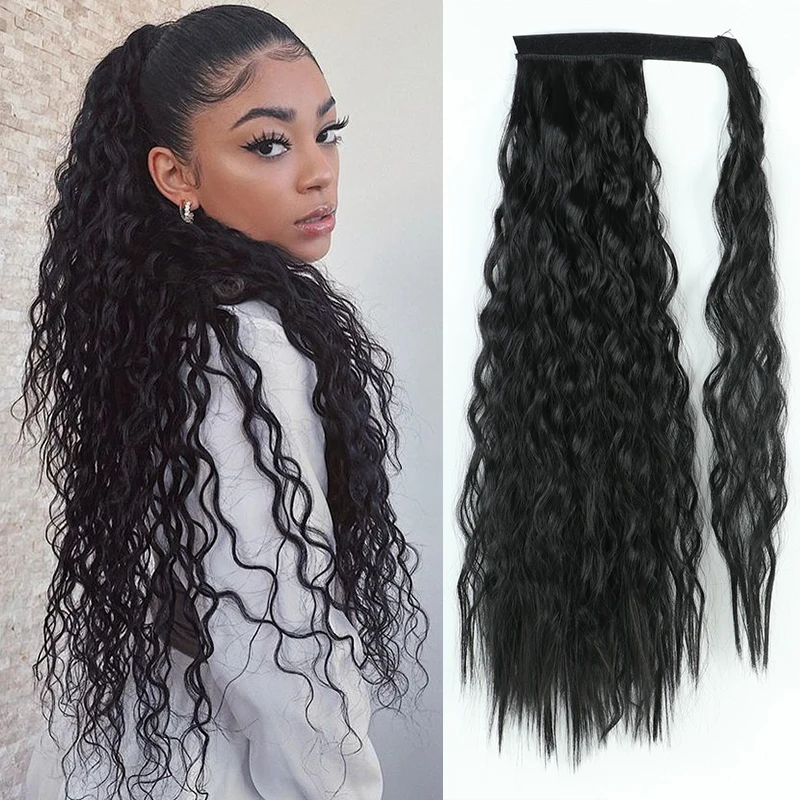 Curly ponytail wrap around ponytail hairpieces black heat resistant hair extensions for thumb200