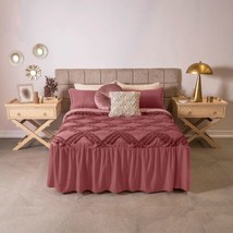 Mauve Jacquard Texture Reversible Bedspread Coverlet 1 Pcs King Size - £68.73 GBP