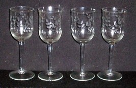 4 Vintage Etched Wine/Champagne Bar Glasses 8 oz 7 1/2&quot; Excellent - £17.58 GBP