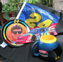 Vtg Lot NASCAR Jeff Gordon DuPont Racing Signed Helmet Metal Plate Car Flag #24 - £37.36 GBP