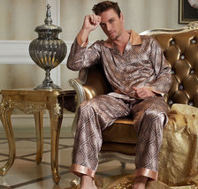 Gorgeous Silk Blend 2PCs Men&#39;s Long Sleeves Sleep Wear Pajama Sets L/XL/2XL/3XL - £49.43 GBP