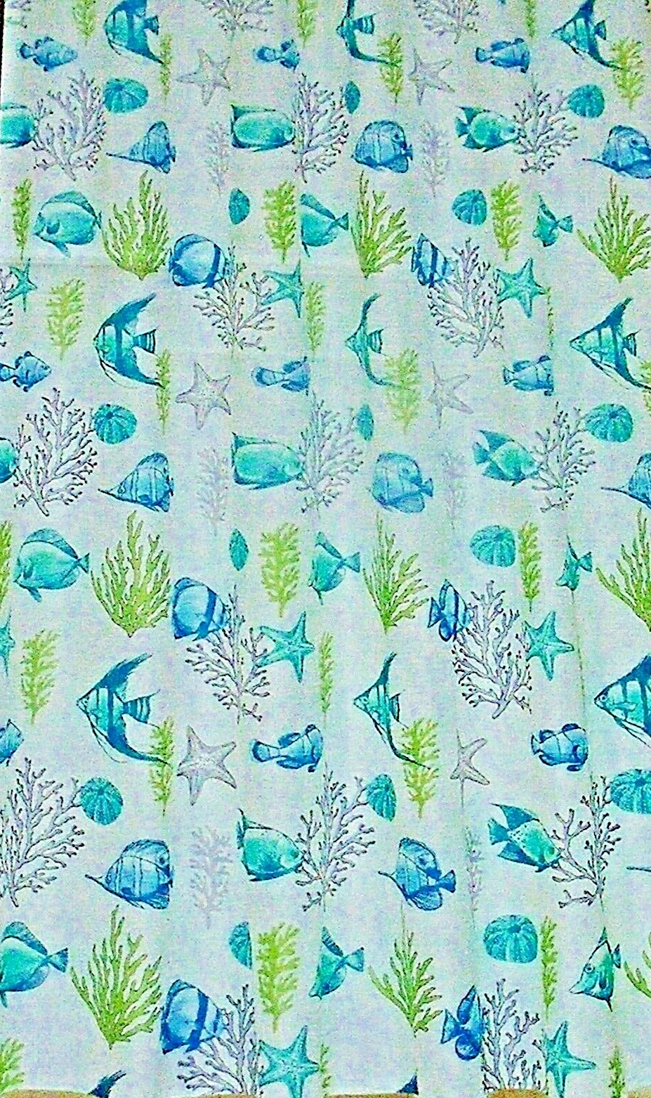 Primary image for NEW Fish & Sea Coral SHOWER CURTAIN Bamboo Weave Turquoise Blue Lime Green White