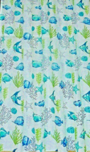 New Fish &amp; Sea Coral Shower Curtain Bamboo Weave Turquoise Blue Lime Green White - £19.50 GBP