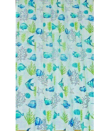 NEW Fish &amp; Sea Coral SHOWER CURTAIN Bamboo Weave Turquoise Blue Lime Gre... - £19.48 GBP