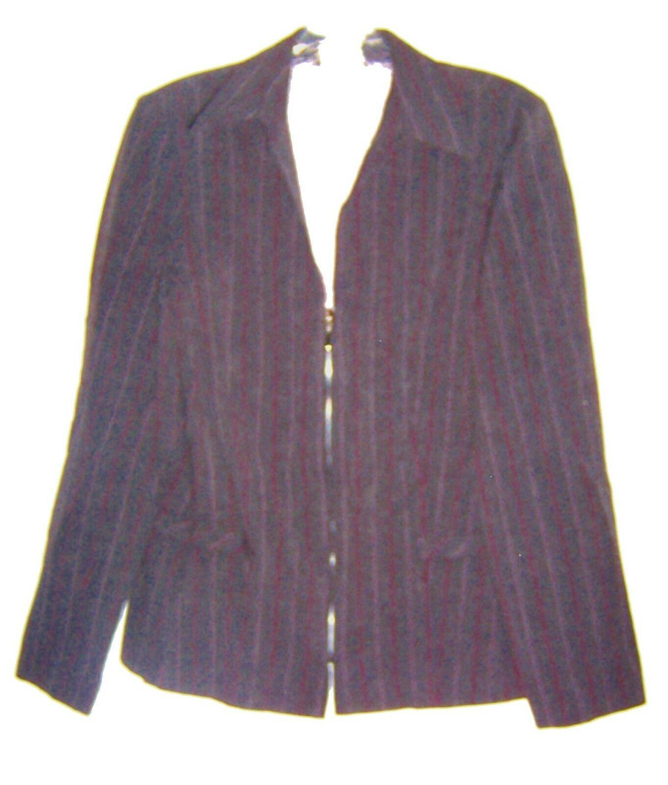 Primary image for Studio C Gray Pinstripe Blazer Business Suit Jacket Zip Up Front Jacket Sz 6