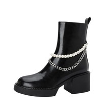 New Winter Fashion Women Boots Patent Leather Short Boots Round Toe Thick Heel   - £111.92 GBP