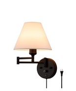 Swing Arm Wall Sconces, Plug-In Wall Lamp,Bedroom Wall Lamp, White Fabri... - $650.51 MXN