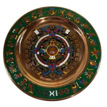 Aztec Calendar Enamel on Copper Green 5” Decorative Vintage Wall Plate N... - $37.39