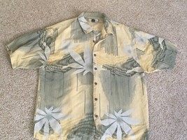 TOMMY BAHAMA XL Men&#39;s Hawaiian Shirt 100% Silk. Green, Gold, Dusty Blue, - £22.80 GBP
