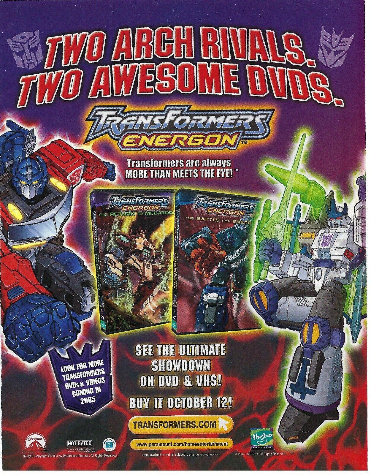 2004 Transformers Energon DVD/VHS Print Ad/Poster Authentic Official