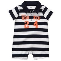 Boys Carter&#39;s Romper Polo Shortall Onepiece &quot;Mommys Rookie 24&quot; 6M Stripe... - £7.47 GBP