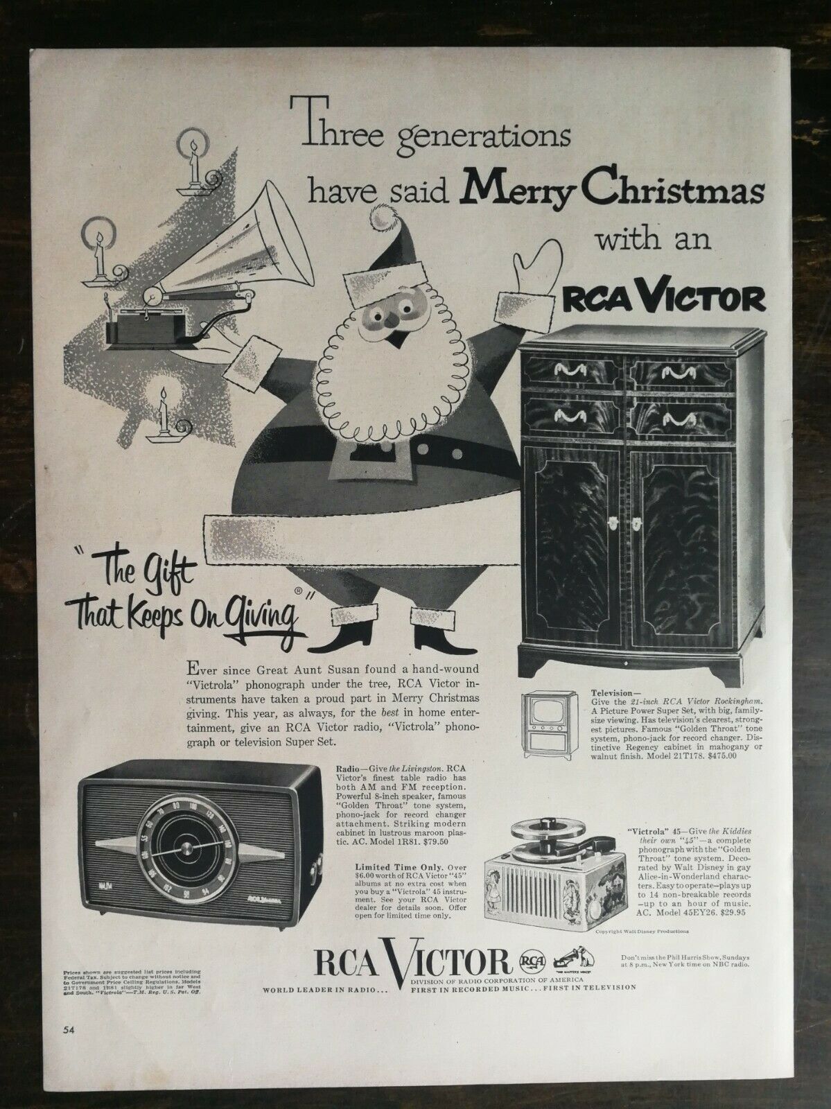Vintage 1951 RCA Victor Radio Christmas Full Page Original Ad 721 - £5.27 GBP