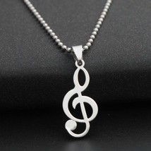TREBLE CLEF NECKLACE Stainless Steel 316L Metal Pendant 24&quot; Ball Chain M... - $91.22 MXN