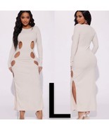 Fashion Nova Beige Ribbed Cut Out Long Sleeve Maxi Dress~ Size L - £26.47 GBP