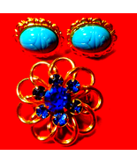 Egyptian revival scarab earrings and brooch lot - €33,37 EUR