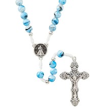 Blue Swirl Bead Corded Divine Mercy Centerpiece Rosary Catholic - $14.95