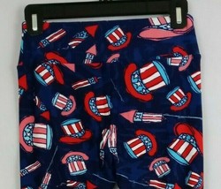 New LuLaRoe One Size Leggings Blue With Patriotic Hats &amp; Fireworks Design - $15.83