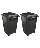 2 PCS 45 Gallon Heavy Duty Plastic Garbage Cans Trash Bin Attached Lid W... - €118,53 EUR