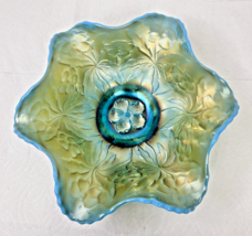 Westmoreland Carnival Glass Carolina Dogwood Ruffled Bowl Icy Light Blue... - $94.05