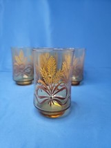 Vintage Amber Wheat Ribbon Pattern Libbey Juice Glass Set Of Four 4 ounces - £23.24 GBP