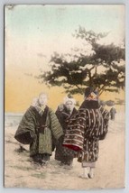 Japan Japanese Children Carrying Babies Traditional Kimonos Tinted Postc... - $9.95
