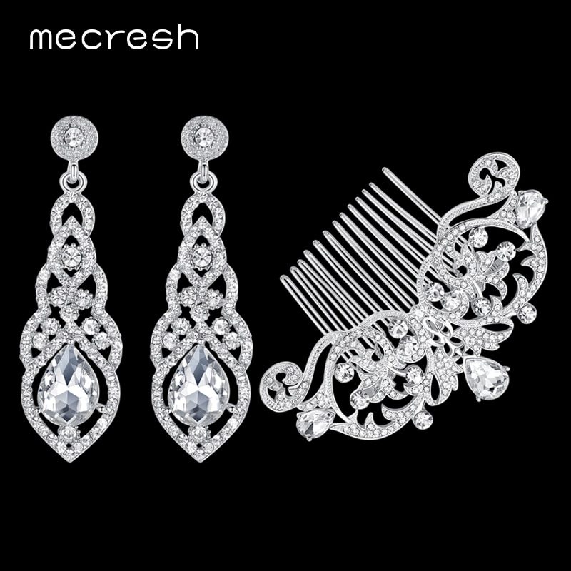 Mecresh Teardrop Crystal Wedding Bridal Sets Clear Comb Earrings Sets for Women  - $25.35