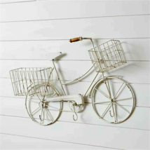 Large Bike with Baskets wall hanger in Distressed white Tin - £108.55 GBP