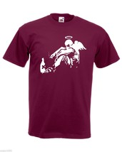 Mens Banksy Street Art Graffiti T-Shirt; Fallen Angel with Rome Bottle Tshirt - £19.70 GBP