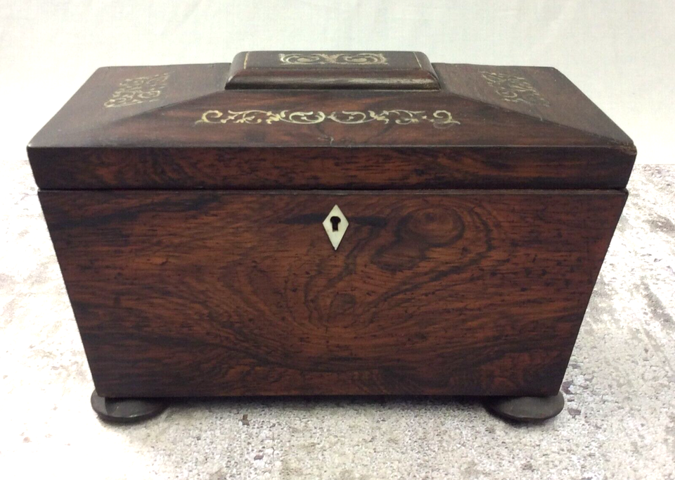Antique Mother Of Pearl Inlaid Casket Shape Style Tea Caddy - $168.26