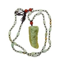 1.7&quot; China Nature Certified Grade A Yelow Jadeite Jade Blessing Bat and Leaf Nec - £62.33 GBP