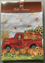 Red Farm Truck Table Runner Tapestry 13x72&quot; Fall Thanksgiving Pumpkin Ru... - £28.63 GBP