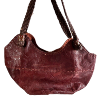 THE SAK Embossed Brown Leather Purse Woven Double Handle - $14.90