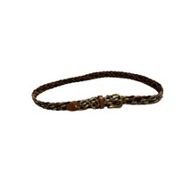 WOmens Sz L Belt Leather Woven Weave Blue Yellow Beige - $12.86