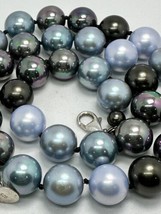 sterling silver large 10mmpearl individual knotted gray blue pearl necklace 20” - £91.71 GBP