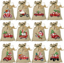 BORAMDO Christmas Burlap Gift Bags with Drawstrings 24Pcs, Watercolor 12 Designs - £15.34 GBP