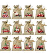 BORAMDO Christmas Burlap Gift Bags with Drawstrings 24Pcs, Watercolor 12... - £15.40 GBP