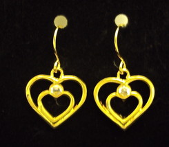 Gold Heart and Crystal Earrings 4764 Square Brand New Free 1st Class Ship - £7.86 GBP