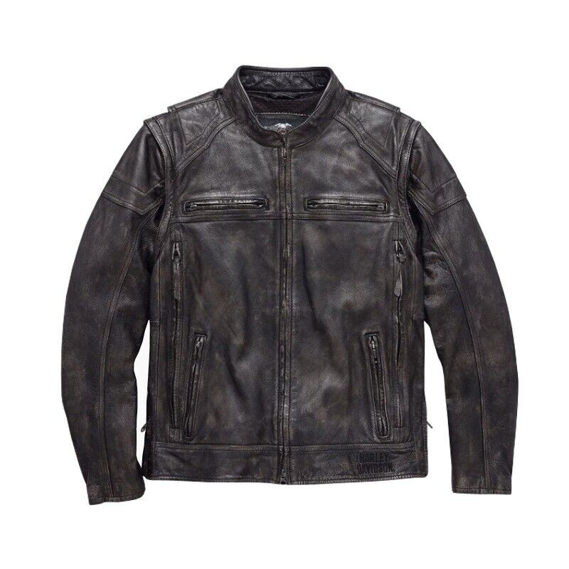 Men’s Harley Davidson Dauntless Convertible 2 in 1 Motorcycle Leather Jacket