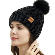 REDESS Women Winter Pom Pom Beanie Hat with Warm Fleece Lined Black One Size - £9.83 GBP