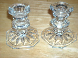 Pair of Clear Depression Glass Candlestick Holders - £14.33 GBP