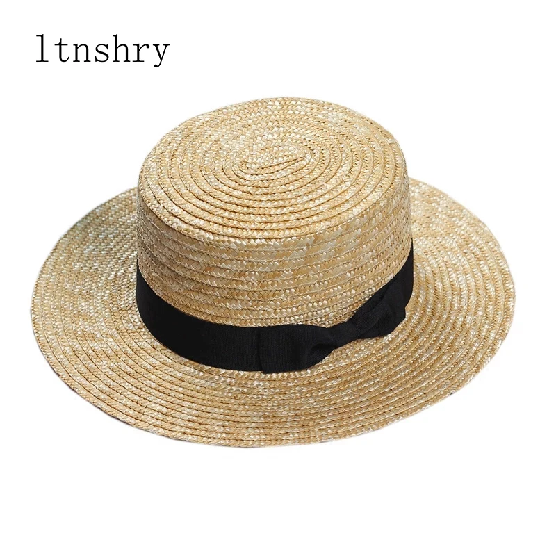 New Summer Women&#39;s Boater Beach Hat side Female Casual  Hat Lady Clic Flat Straw - £96.24 GBP