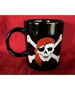 Black Ceramic Coffee Mug Pirate Skull &amp; Crossbones Design Unmarked - $150.34 MXN